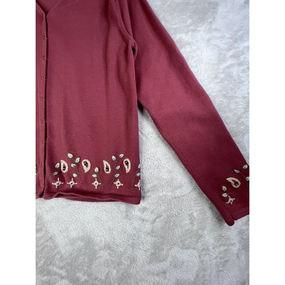 VTG Eddie Bauer‎ Womens S Cardigan Snap Front Embroidered Mauve Rose - Picture 3 of 10